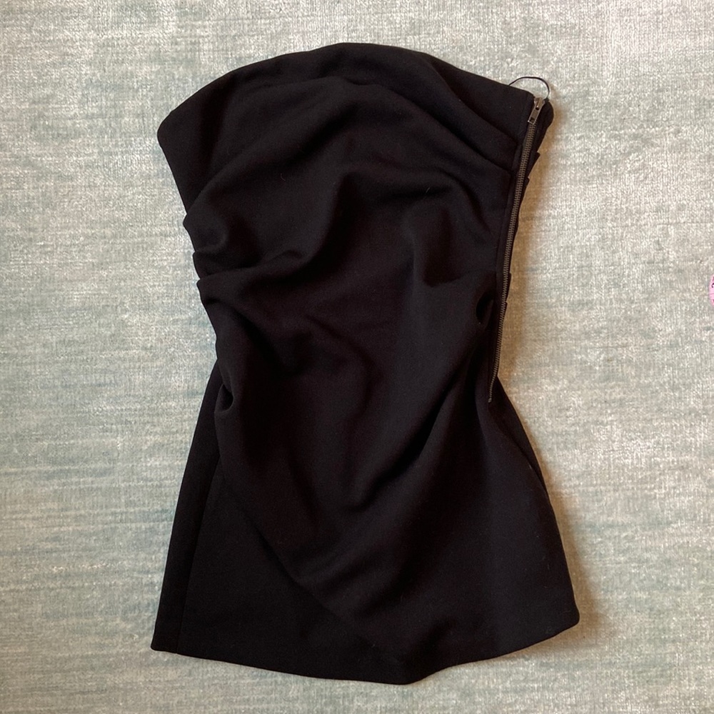 MISHA ruched black strapless mini dress
